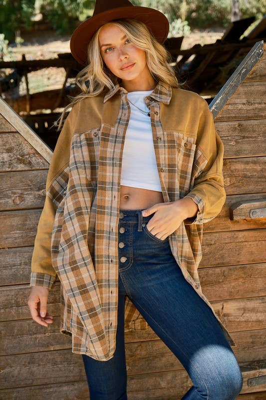 Washed Plaid Oversized Button Down Shirts