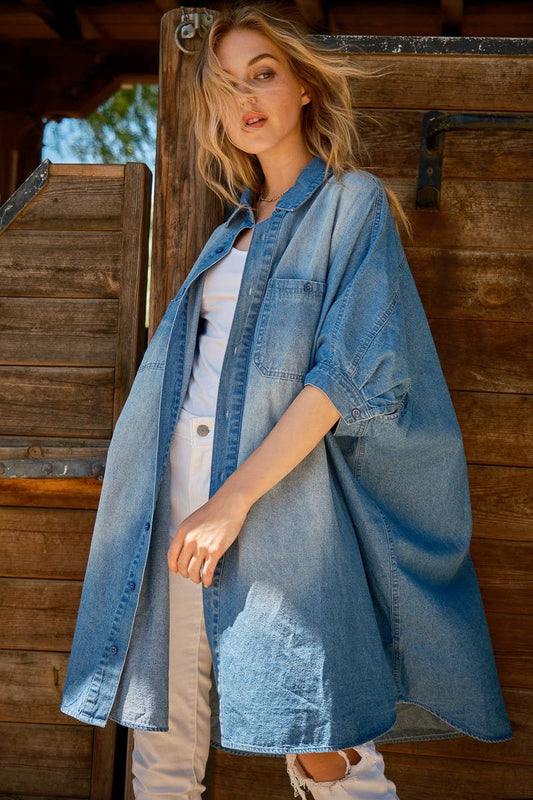 Denim Chambray Dolman Sleeve Shirt