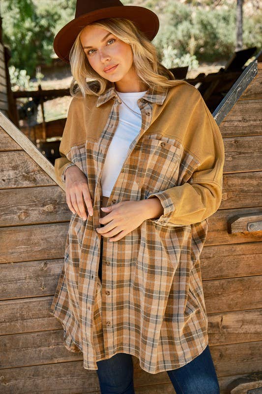 Washed Plaid Oversized Button Down Shirts