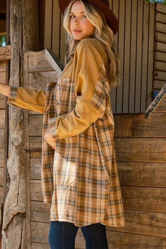 Washed Plaid Oversized Button Down Shirts