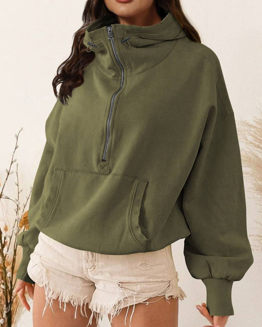 Zip Collar Pocket Hoodie