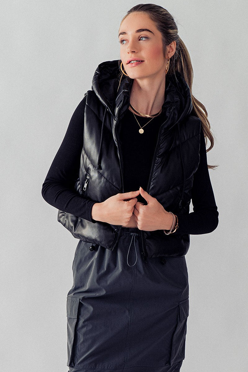 Cropped Puffer Vest with Hood