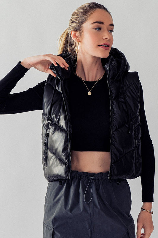 Cropped Puffer Vest with Hood