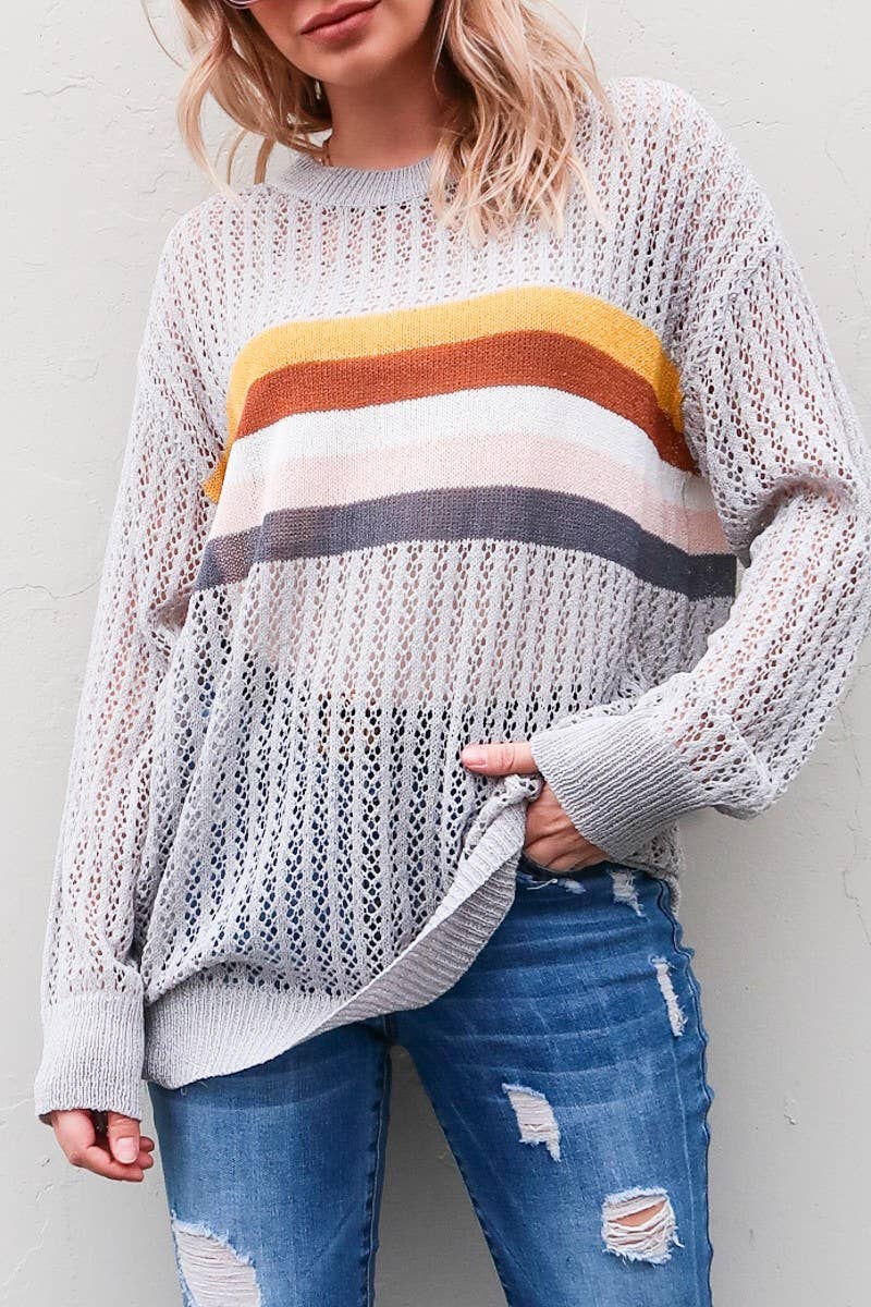 Summer Sweater with Color Stripe Top