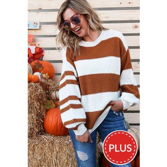 PLUS SIZE Irregular Strip Sweater