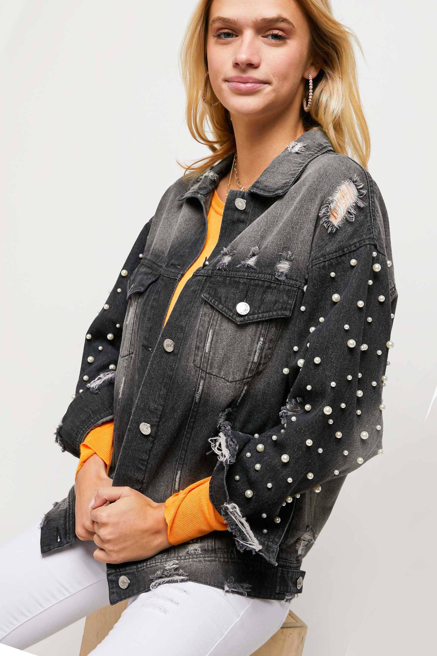 Black Denim Jacket w/ Pearl Upgrade