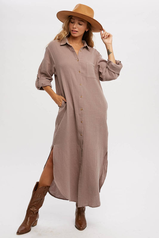 The Maxi Shirt Dress with Pockets