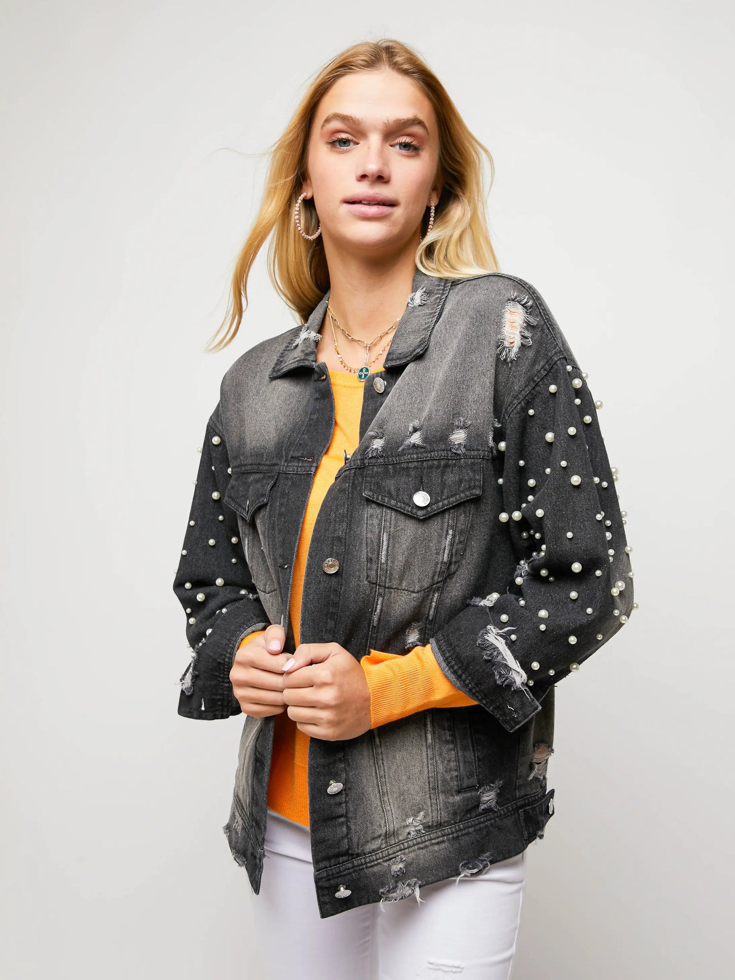 Black Denim Jacket w/ Pearl Upgrade