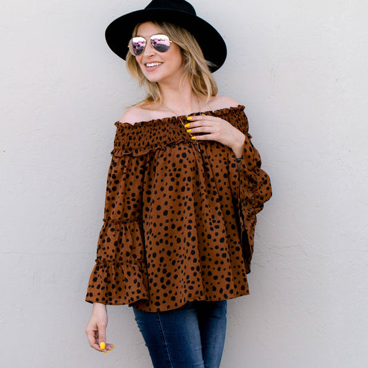 Leopard Bell Sleeves Off Shoulder Top