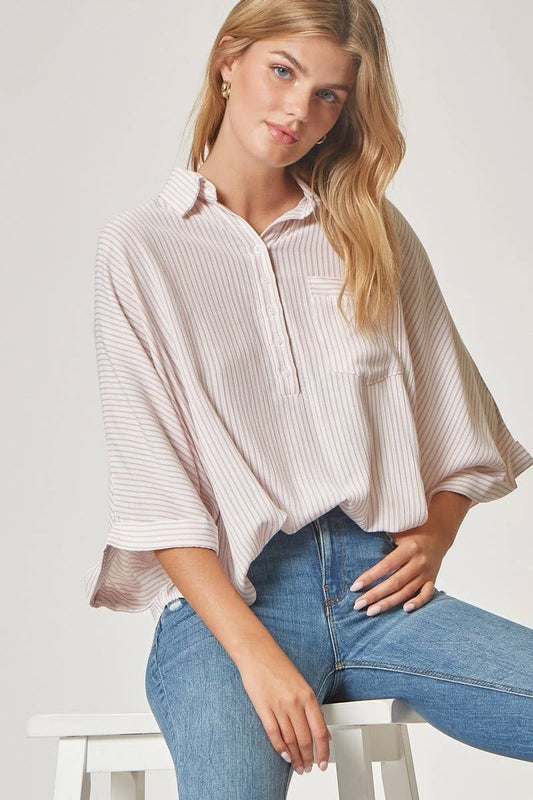 Oversized Shirt w/ Mauve Stripes