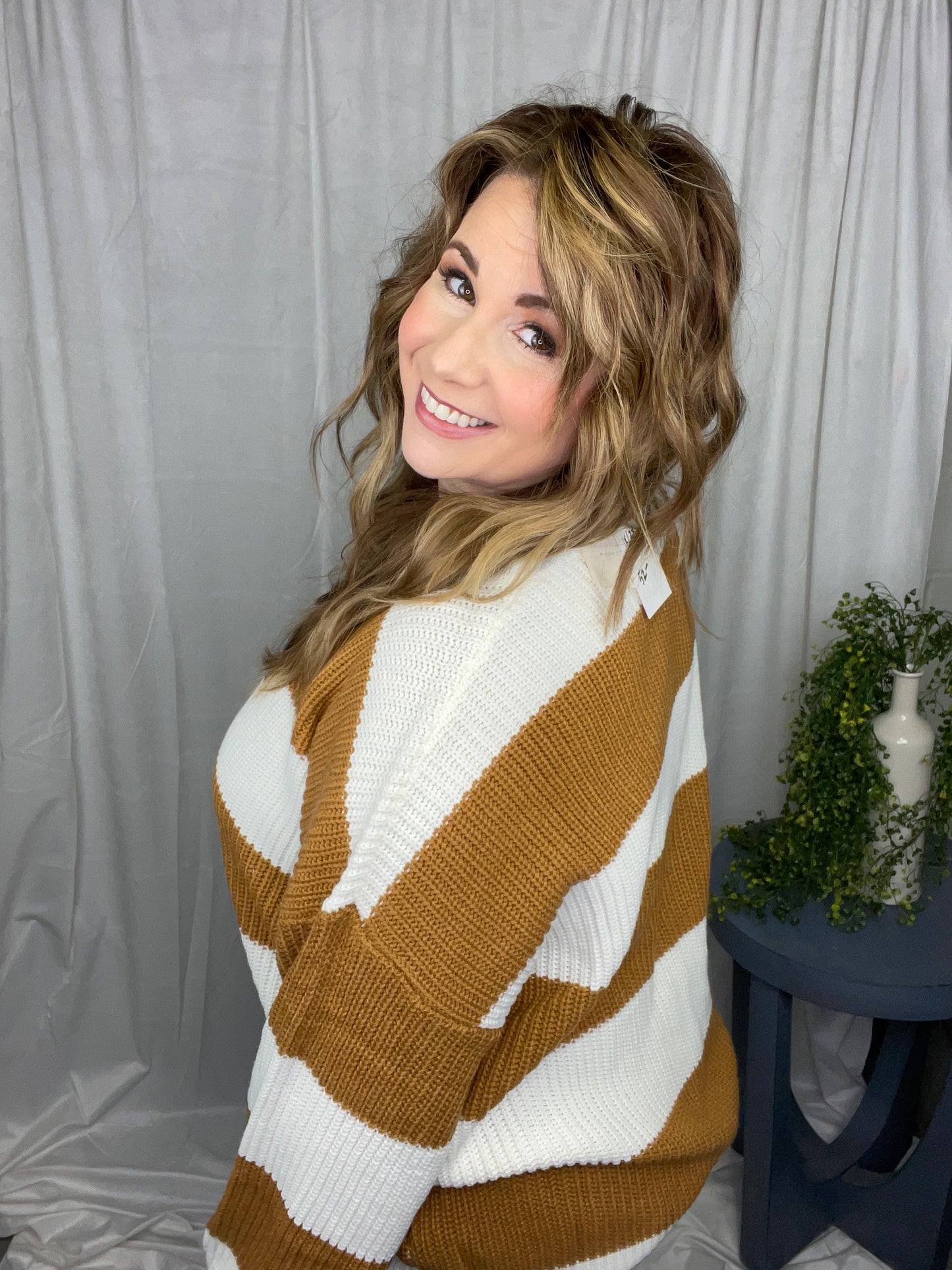 PLUS SIZE Irregular Strip Sweater